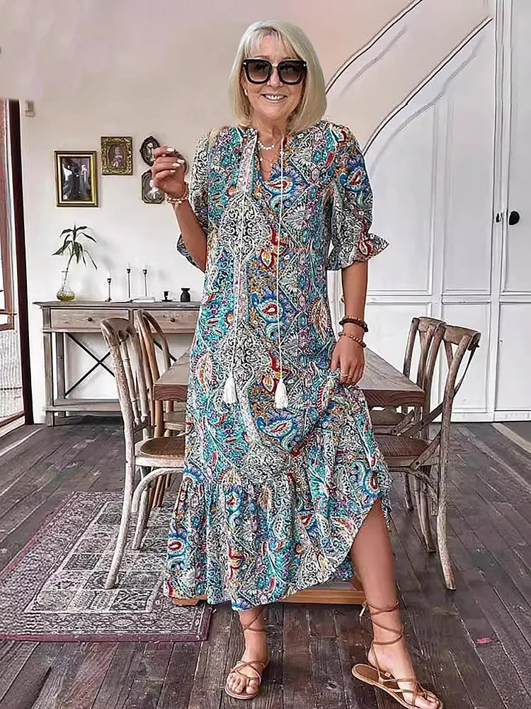 Mevelyn | Bohemian Paisley Tassel Tie Dress