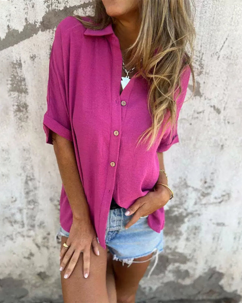 Quinn | Women's Loose Solid Button-Up Shirt
