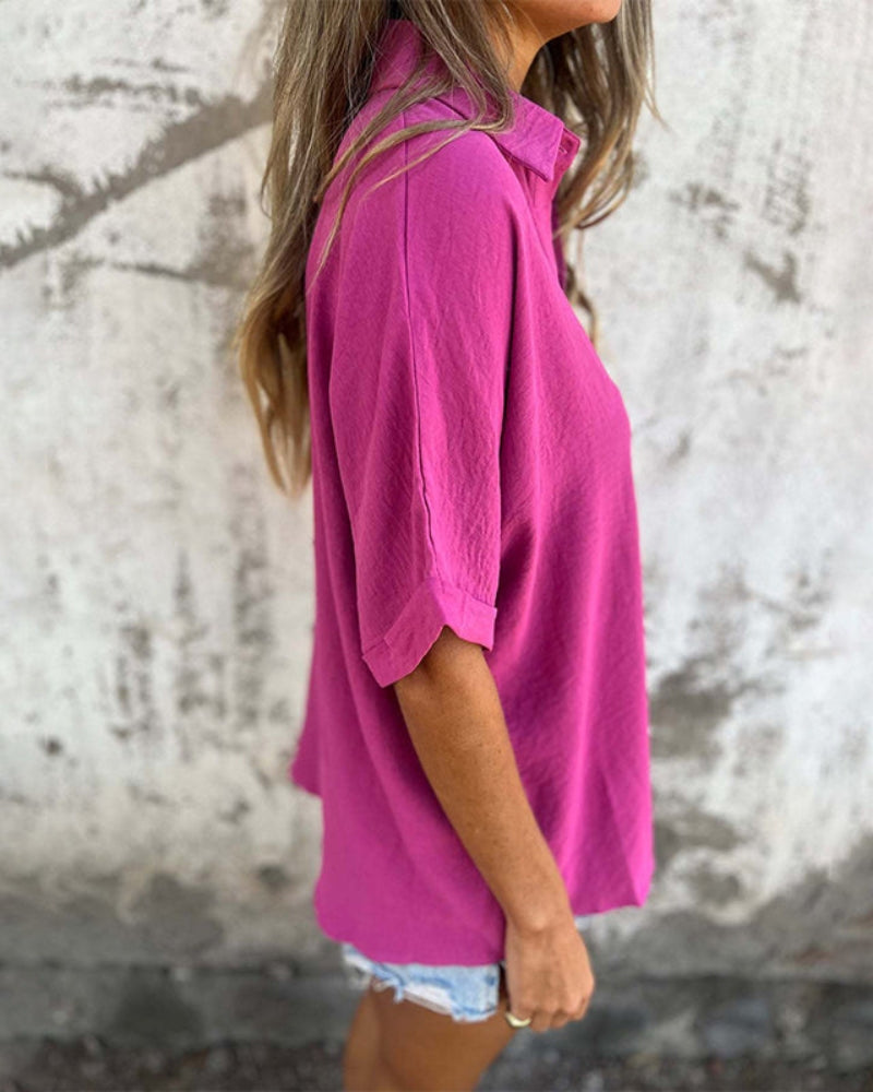 Quinn | Women's Loose Solid Button-Up Shirt