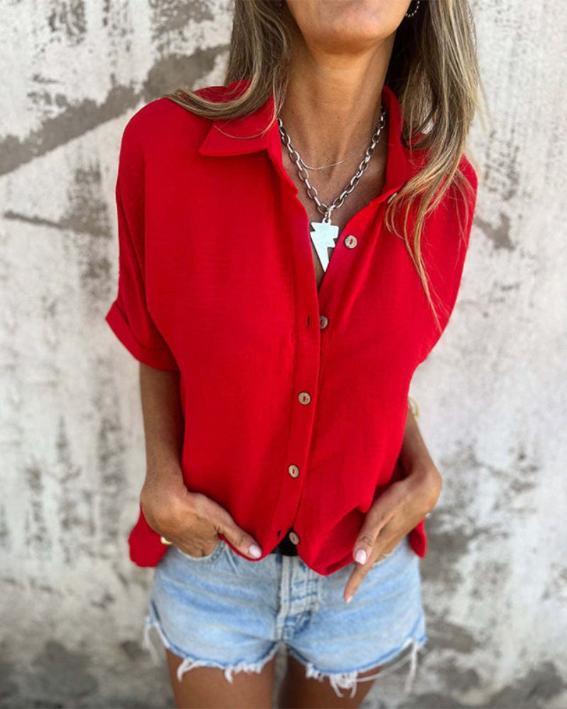 Quinn | Women's Loose Solid Button-Up Shirt