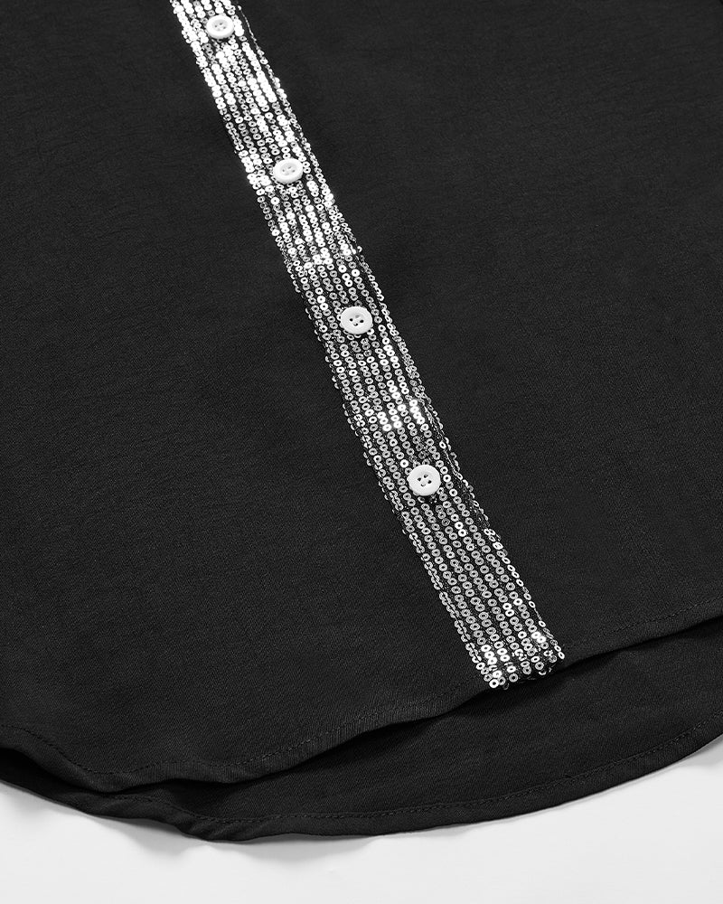 Veda | Paneled Relaxed Fit Sequin Top