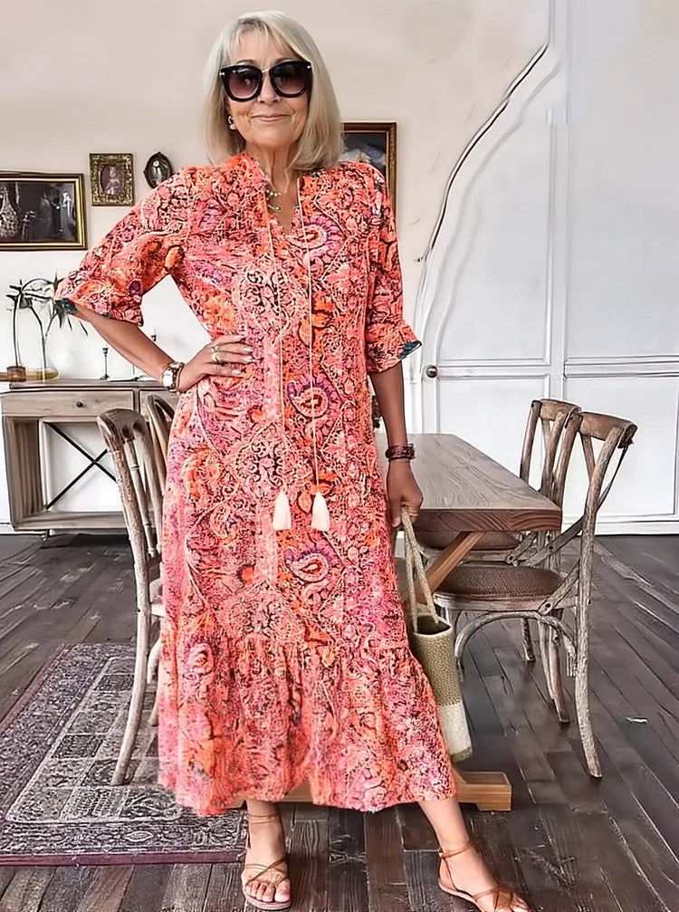 Mevelyn | Bohemian Paisley Tassel Tie Dress