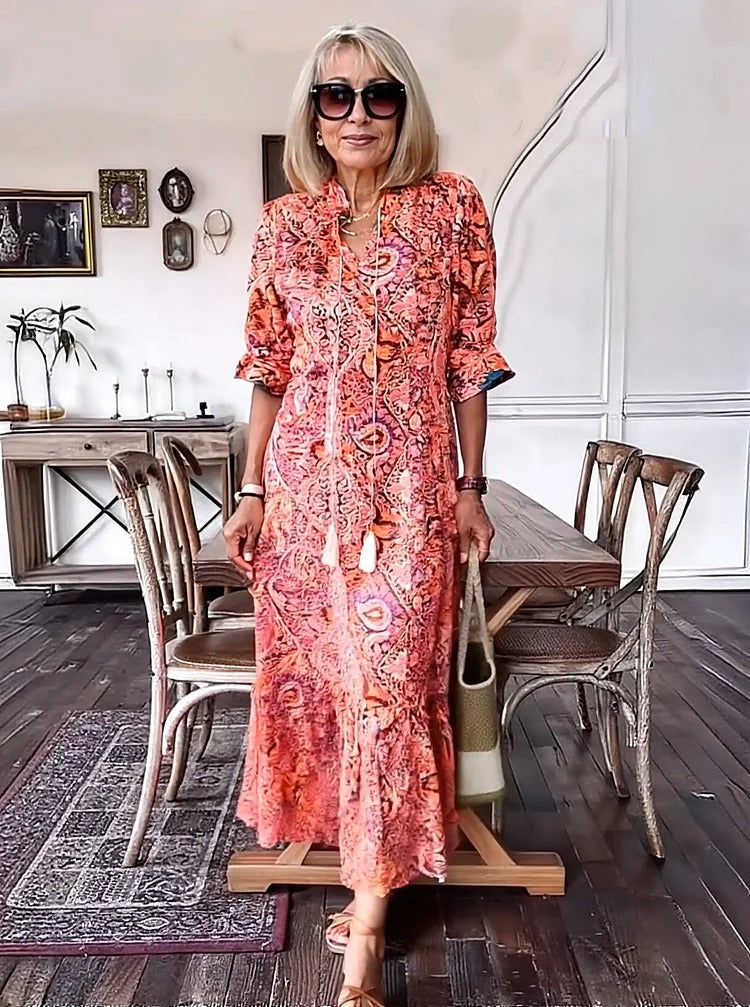 Mevelyn | Bohemian Paisley Tassel Tie Dress