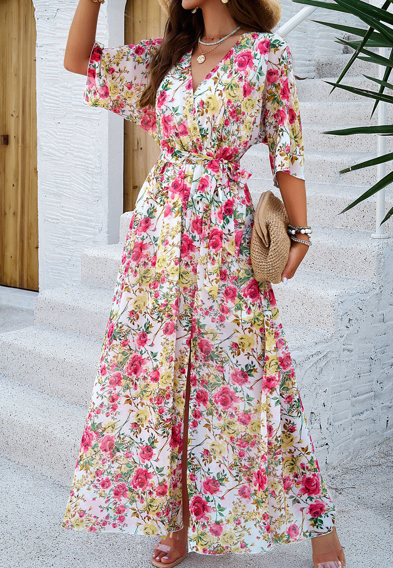 Tina | Floral Print Tummy-Flattering Maxi Dress