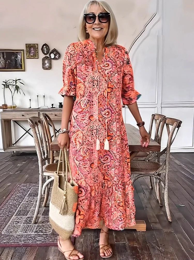 Mevelyn | Bohemian Paisley Tassel Tie Dress