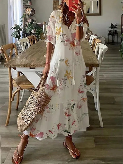 Rowena | Floral Print Long Summer Dress